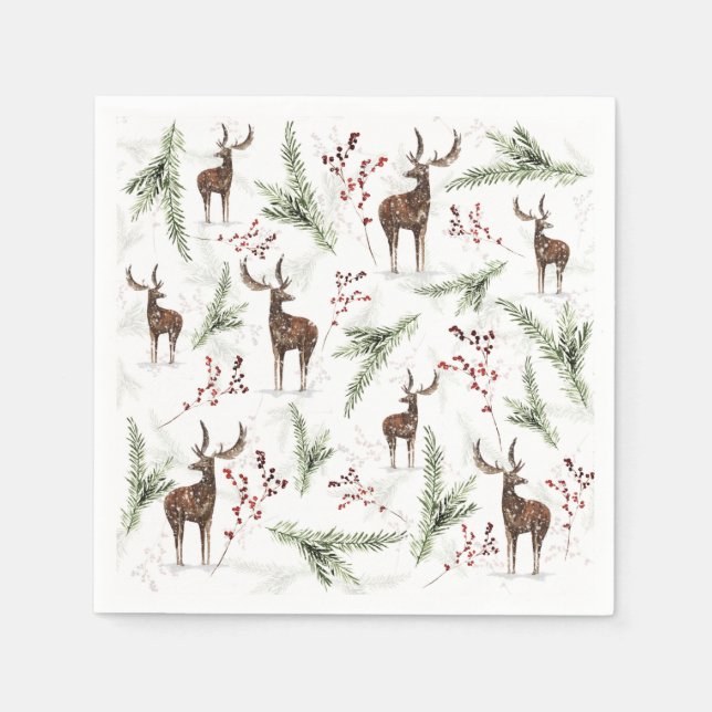 Winter Pattern Deer And Fir Needles Napkin (Front)
