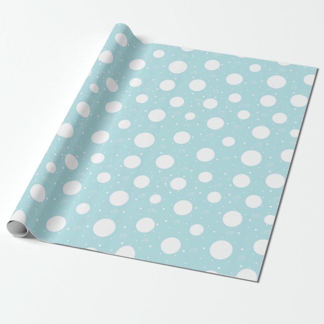 Winter Pattern Of Snow Dots, Turquoise Backdrop Wrapping Paper (Unrolled)