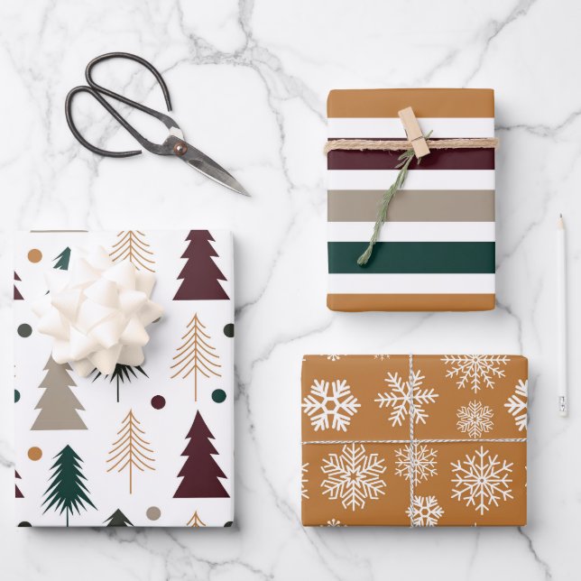 Winter Pattern Wrapping Paper Flat Sheet Set of 3 (Front)