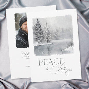 Winter Peace and Joy Watercolor Photo Holiday Card