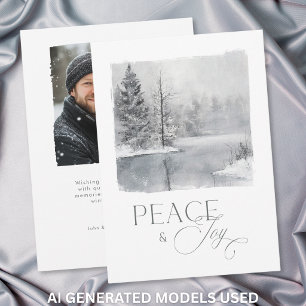 Winter Peace and Joy Watercolor Photo Holiday Card