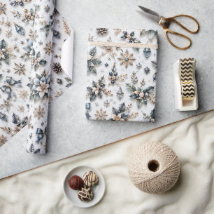 Winter Pearl Blue Silver Christmas Wrapping Paper