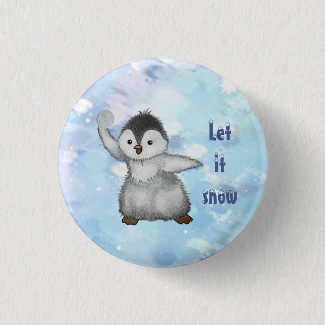 winter penguin 3 cm round badge (Front)