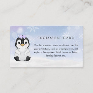 Winter Penguin Baby Shower Custom Enclosure Card