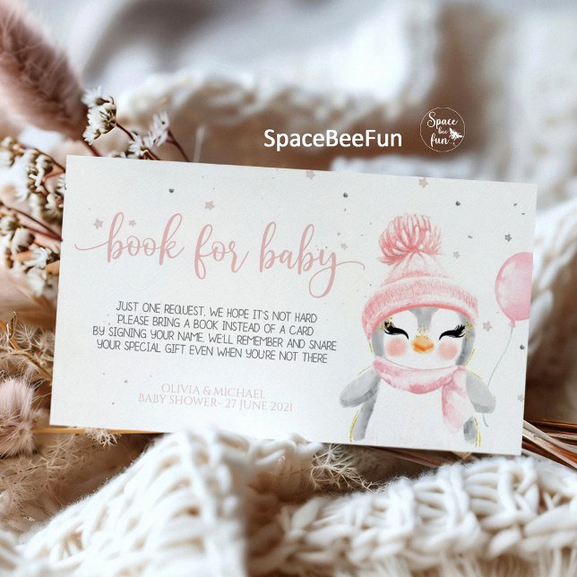 Winter Penguin baby shower  Enclosure Card (Penguin baby shower diaper raffle, penguin book for baby insert, penguin theme diaper raffle card, b)
