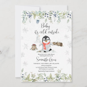 Winter Penguin Baby Shower Invitation