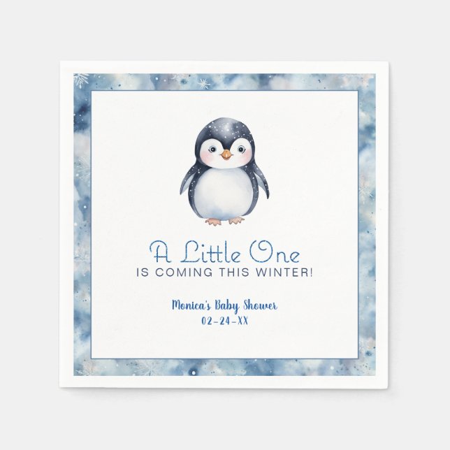 Winter Penguin Baby Shower Napkins (Front)