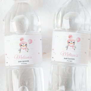 Winter Penguin baby shower  Water Bottle Label