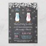 Winter Penguin Bear Gender Reveal Invitation<br><div class="desc">Winter Penguin Bear Gender Reveal Invitation. White Snowflake. He or She. Boy or Girl. Pink and Blue. Christmas Holiday Gingerbread Man. Chalkboard Background. Black and White. For further customisation,  please click the "Customise it" button and use our design tool to modify this template.</div>