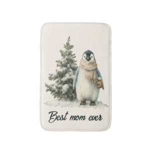 Winter Penguin “Best Mom Ever” Design Bath Mat
