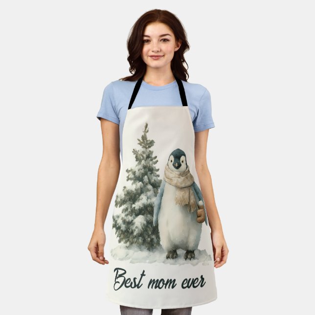 Winter Penguin “Best Mum Ever” Design Apron (Worn)
