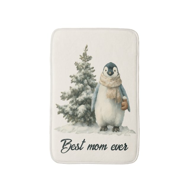 Winter Penguin “Best Mum Ever” Design Bath Mat (Front Vertical)