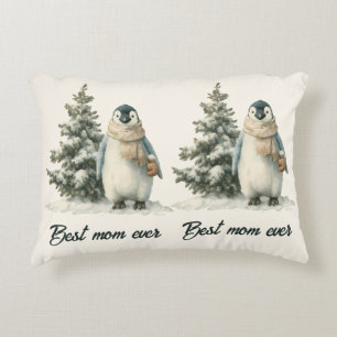 Winter Penguin “Best Mum Ever” Design Decorative Cushion