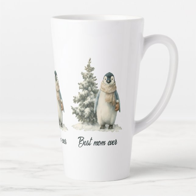 Winter Penguin “Best Mum Ever” Design Latte Mug (Right)