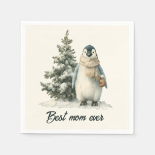 Winter Penguin “Best Mum Ever” Design Napkin