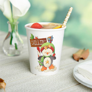 Winter Penguin & Bird Chillin Christmas Holiday Paper Cups