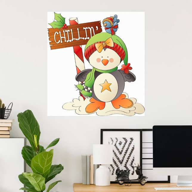 Winter Penguin & Bird Chillin Christmas Holiday  Poster (Creator Uploaded)