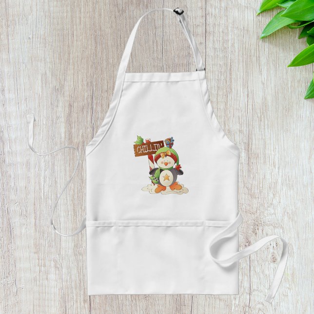 Winter Penguin & Bird Chillin Christmas Holiday  Standard Apron (Creator Uploaded)