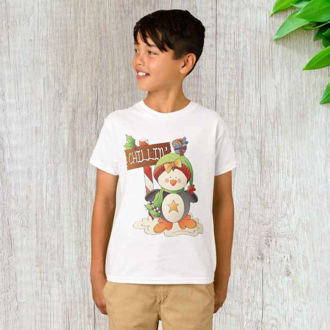 Winter Penguin & Bird Chillin Christmas Holiday  T-Shirt (Creator Uploaded)