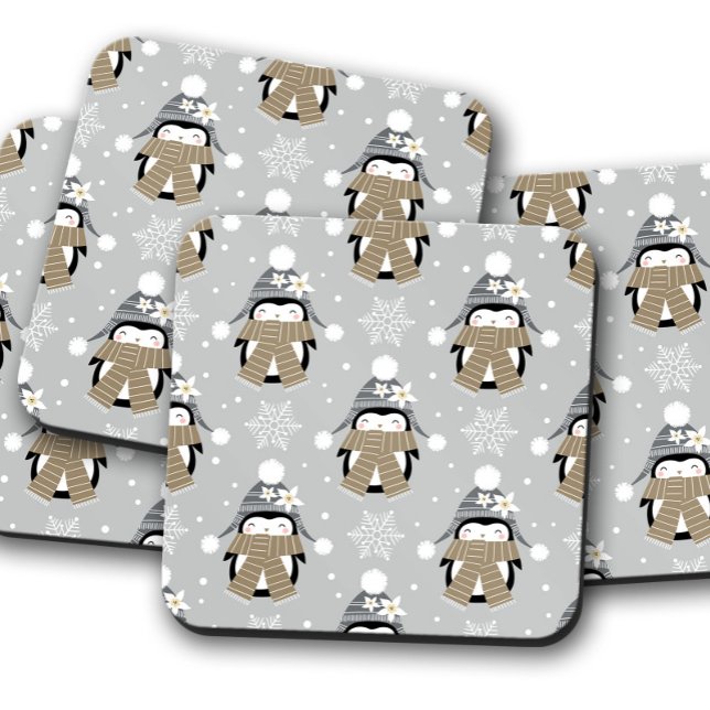 Winter Penguin | Christmas Cork Drink Coaster Set (Creator Uploaded)