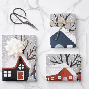 Winter penguin deer and panda snowflakes Christmas Wrapping Paper Sheet