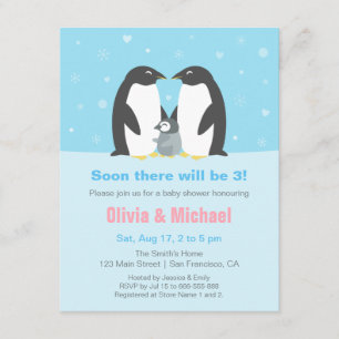 Winter Penguin Family Baby Shower Invitations
