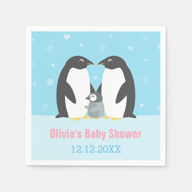Winter Penguin Family Baby Shower Paper Napkins (Front)