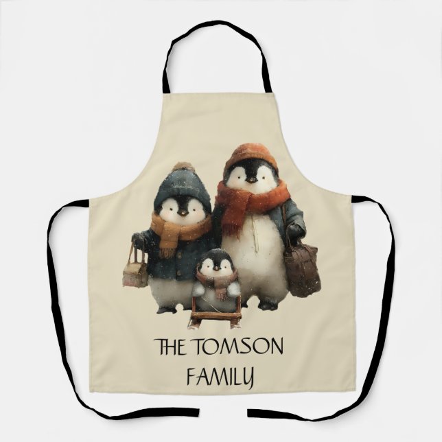 Winter Penguin Family Personalized Design Apron (Front)
