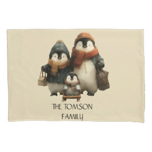 Winter Penguin Family Personalized Design Pillowcase