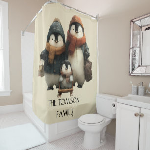 Winter Penguin Family Personalized Design Shower Curtain