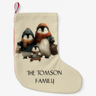 Winter Penguin Family Personalized Design Small Christmas Stocking