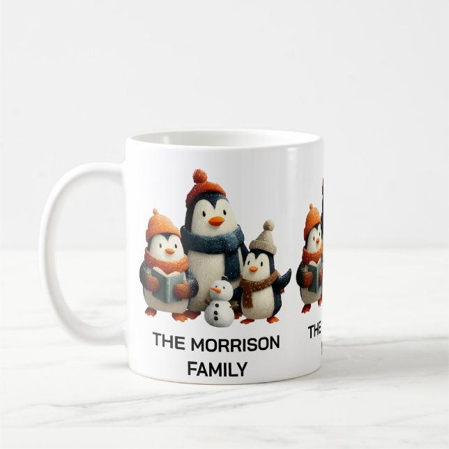 Winter Penguin Family with Snowman Coffee Mug (Left)