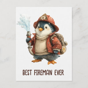 Winter Penguin Firefighter Ping Pong Paddle Postcard