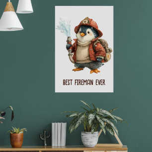 Winter Penguin Firefighter Ping Pong Paddle Poster