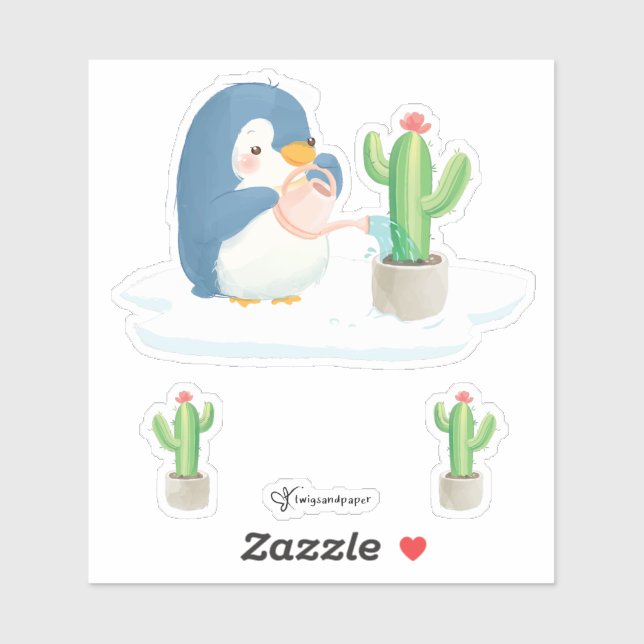 Winter Penguin Gardener Planting Cactus (Sheet)