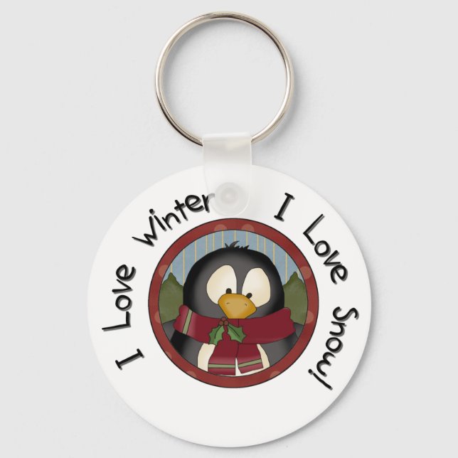 Winter Penguin Holiday Tshirts and Gifts Key Ring (Front)