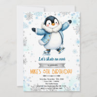 Winter penguin ice skate theme invite