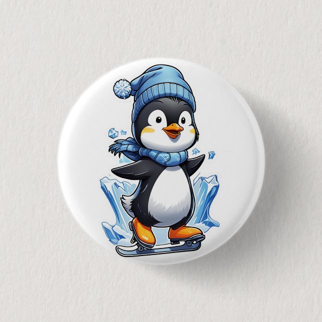 Winter Penguin Ice Staking 3 Cm Round Badge (Front)