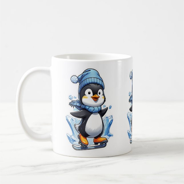 Winter Penguin Ice Staking Coffee Mug (Left)