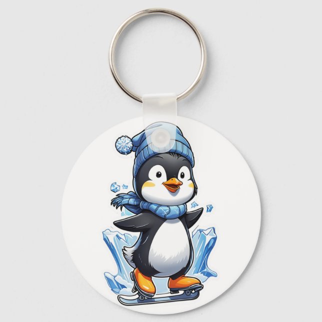 Winter Penguin Ice Staking Key Ring (Front)