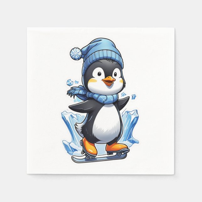 Winter Penguin Ice Staking Napkin (Front)