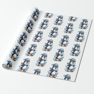 Winter Penguin Ice Staking Wrapping Paper