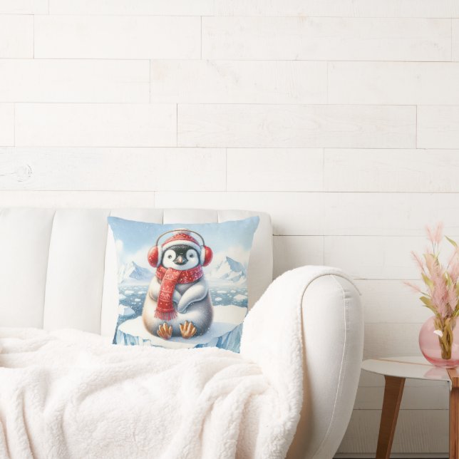 Winter Penguin In Snowflakes Cushion (Couch)