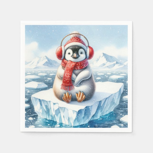 Winter Penguin In Snowflakes Napkin (Front)