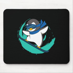 Winter Penguin On Snowboard Snowboarding Mouse Pad