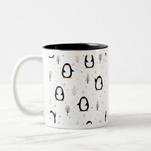 Winter Penguin Pattern Design Two-Tone Coffee Mug