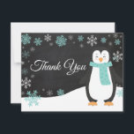 Winter Penguin Snowflake Aqua Thank You Card<br><div class="desc">Winter Penguin Snowflake Aqua Thank You Card. Aqua Penguin. Chalkboard Background. Black and White. Aqua Snowflake. Love and Thanks, beautiful script font. Add your message on back or leave blank and hand write. For further customisation, please click the "Customise it" button and use our design tool to modify this template....</div>