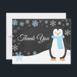 Winter Penguin Snowflake Blue Thank You Card<br><div class="desc">Winter Penguin Snowflake Blue Thank You Card. Blue Penguin. Chalkboard Background. Black and White. Blue Snowflake. Love and Thanks, beautiful script font. Add your message on back or leave blank and hand write. For further customisation, please click the "Customise it" button and use our design tool to modify this template....</div>