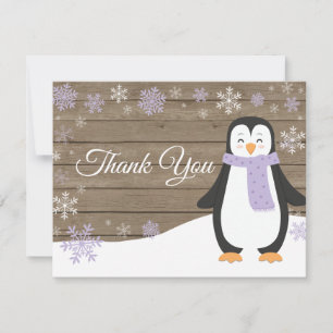 Winter Penguin Snowflake Purple Thank You Card
