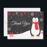 Winter Penguin Snowflake Red Thank You Card<br><div class="desc">Winter Penguin Snowflake Red Thank You Card. Red Penguin. Chalkboard Background. Black and White. Red Snowflake. Love and Thanks, beautiful script font. Add your message on back or leave blank and hand write. For further customisation, please click the "Customise it" button and use our design tool to modify this template....</div>